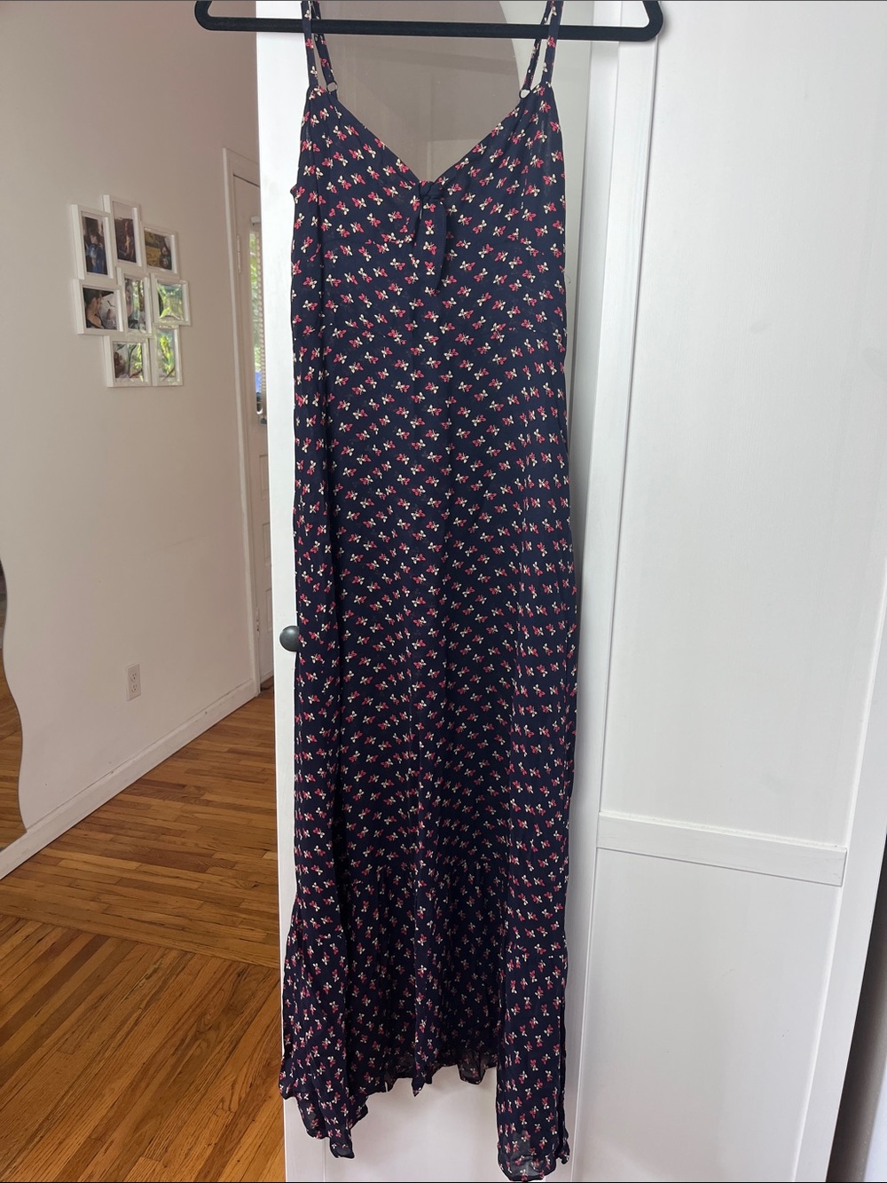 Reformation Navy Maxi Dress with Pink Floral Print
